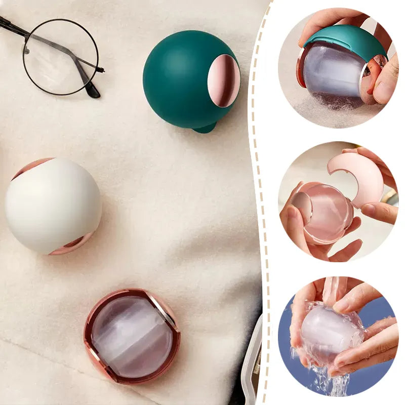 Reusable lint roller showing sticky ball mechanism for hair removal